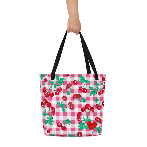 Pin Up Girl Bethany Cherry Girl Pink Gingham Oversized Tote Bag | Pinup Couture Relaxed