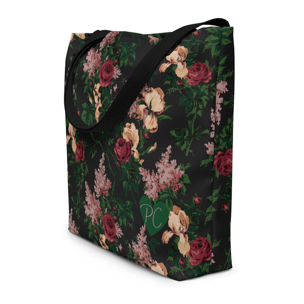 Pin Up Girl Bethany Oversized Tote Bag In Dark Bella Roses Print | Pinup Couture Relaxed