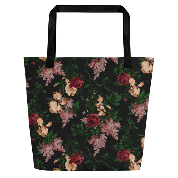 Pin Up Girl Bethany Oversized Tote Bag In Dark Bella Roses Print | Pinup Couture Relaxed