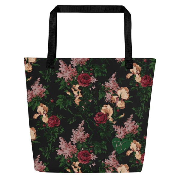 pin up girl Bethany Oversized Tote Bag in Dark Bella Roses Print | Pinup Couture Relaxed