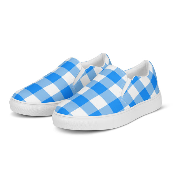 Pin Up Girl Beyond Blue Gingham Women’s Canvas Slip-On Flat Deck Shoe| Pinup Couture Relaxed