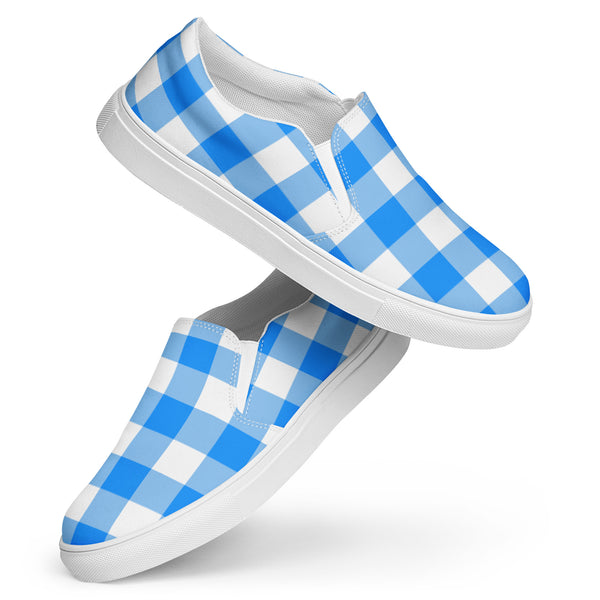 pin up girl Beyond Blue Gingham Women’s Canvas Slip-On Flat Deck Shoe| Pinup Couture Relaxed