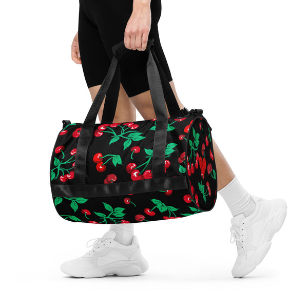 Pin Up Girl Black Coffee Cherry Girl Gym Duffle Workout Bag | Pinup Couture Relaxed