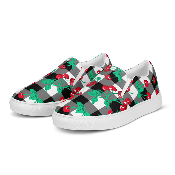 Pin Up Girl Black Gingham Cherry Girl Women’s Canvas Slip-On Deck Shoes | Pinup Couture Relaxed