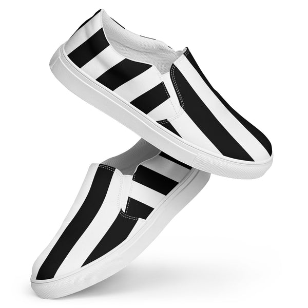 pin up girl Black & White Mark Stripe Women’s Canvas Slip-On Flat Deck Shoe | Pinup Couture Relaxed