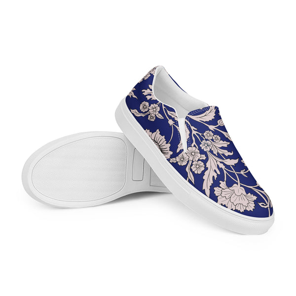 Pin Up Girl Blue Capri Floral Women’s Canvas Slip-On Flat Deck Shoe | Pinup Couture Relaxed