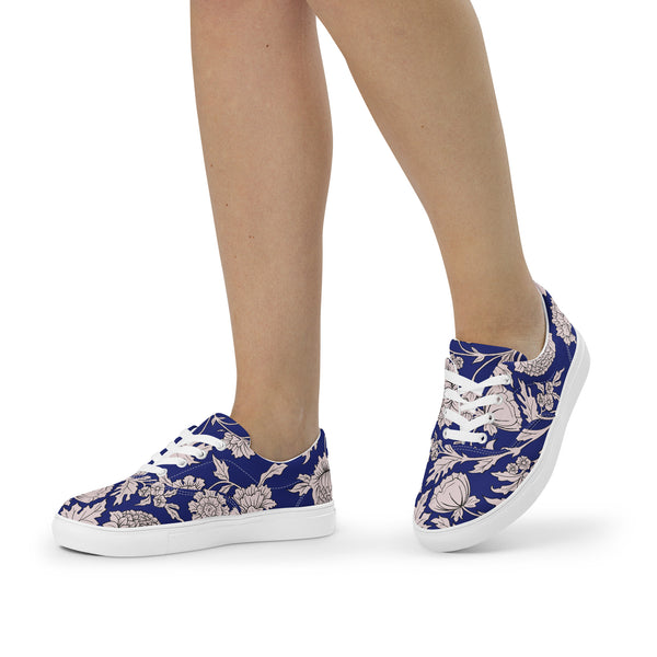 Pin Up Girl Blue Capri Floral Women’s Lace-up Canvas Shoes | Pinup Couture
