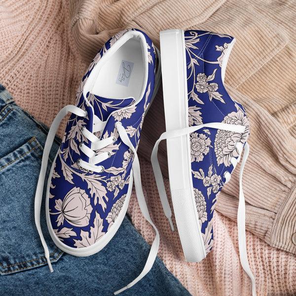 Pin Up Girl Blue Capri Floral Women’s Lace-up Canvas Shoes | Pinup Couture