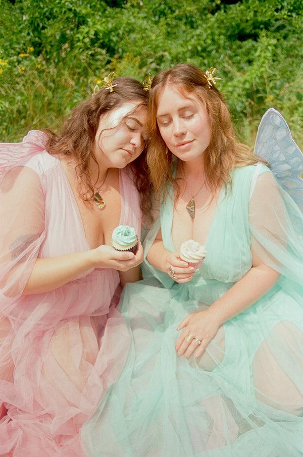 Pin Up Girl Bombshell Plunge Maxi Gown In Baby Pink With Sheer Mesh Sleeves | Gothic Glamour