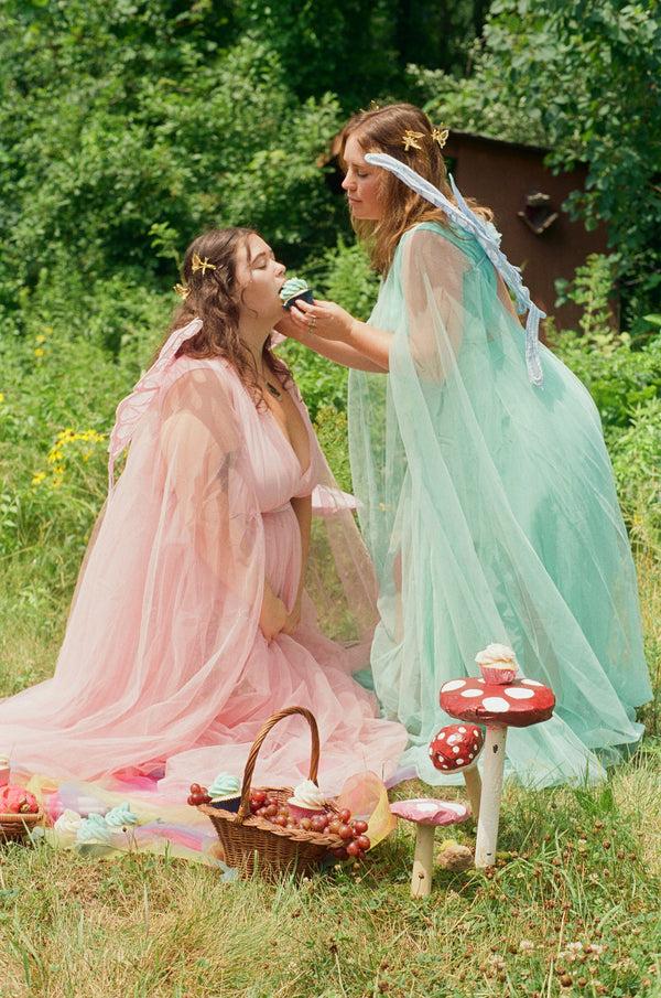 Pin Up Girl Bombshell Plunge Maxi Gown In Baby Pink With Sheer Mesh Sleeves | Gothic Glamour