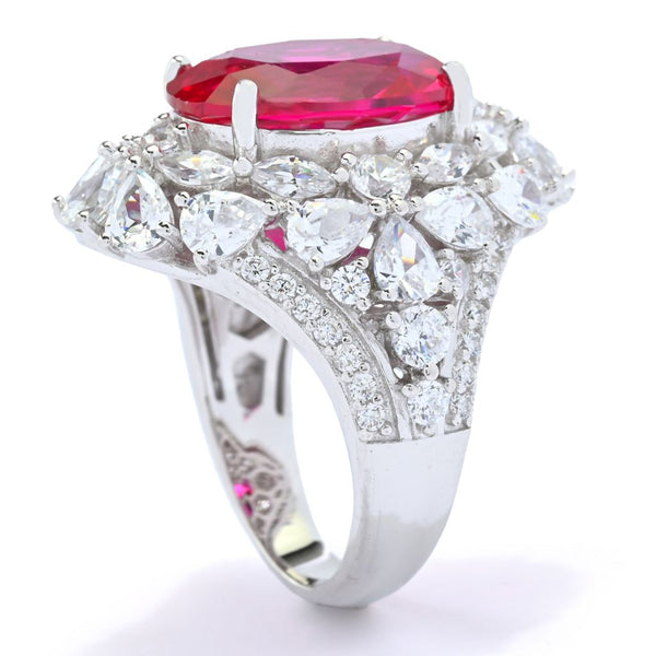 Pin Up Girl Brilliante Platinum Plated 12.92 DEW Simulated Ruby & Diamond Ring