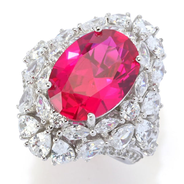 Pin Up Girl Brilliante Platinum Plated 12.92 DEW Simulated Ruby & Diamond Ring