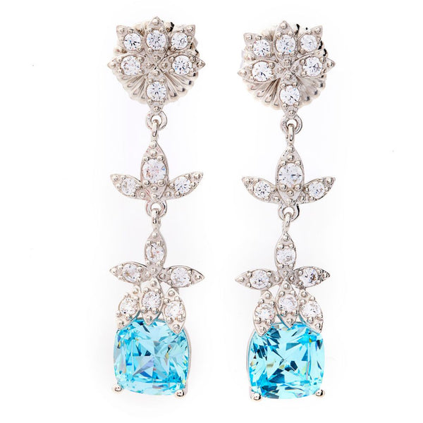 pin up girl Brilliante Platinum Plated 4.88 DEW Simulated Aquamarine & Diamond Earrings