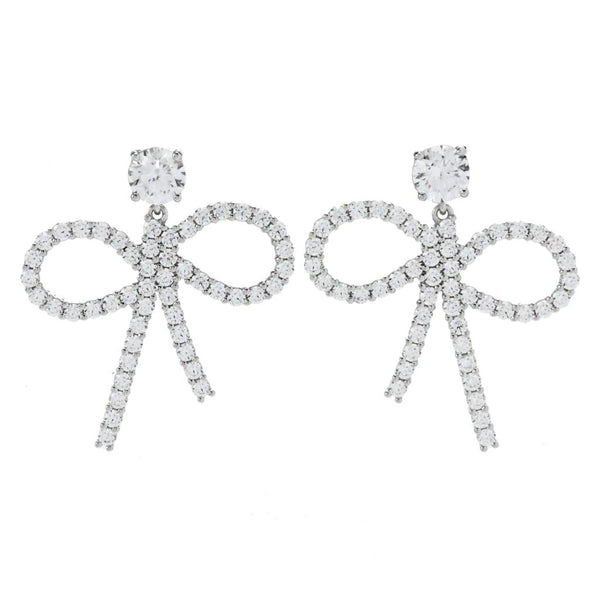 pin up girl Brilliante Platinum Plated 4.94 DEW Simulated Diamond Bow Drop Earrings