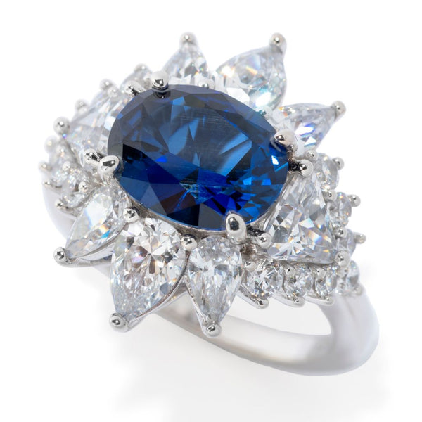 pin up girl Brilliante Simulated Blue Sapphire & Diamond East-West Ring