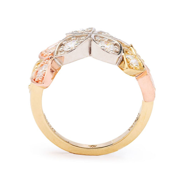 Pin Up Girl Brilliante Tri-Color 1.00 DEW Simulated Diamond Flower Ring