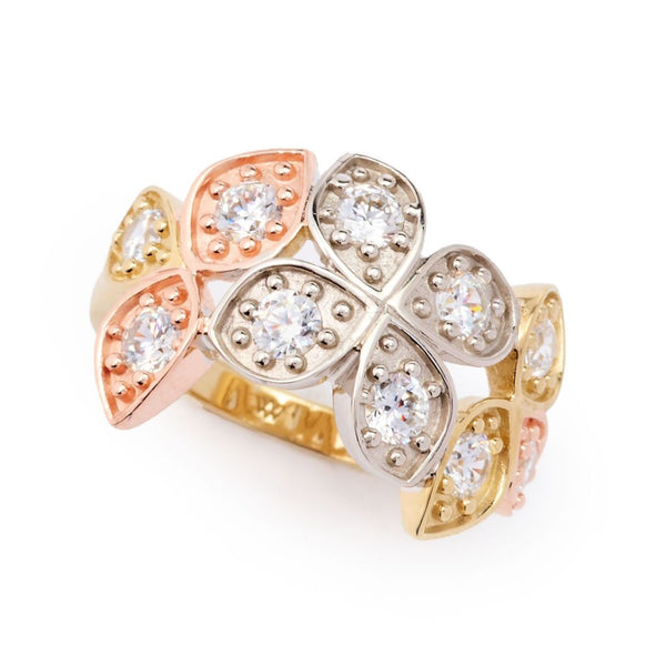 Pin Up Girl Brilliante Tri-Color 1.00 DEW Simulated Diamond Flower Ring