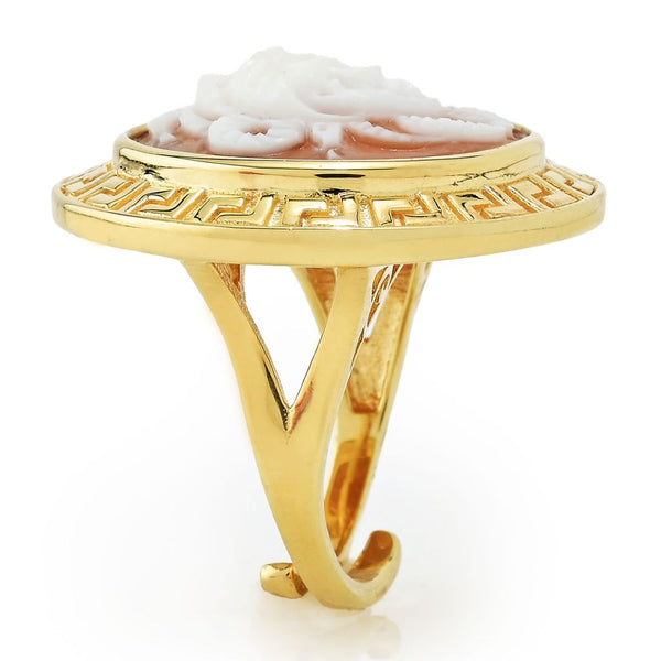 Pin Up Girl Cameo Italiano "Acropolis" 20mm Medusa Shell Cameo Greek Key Halo Ring