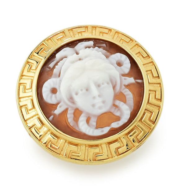 Pin Up Girl Cameo Italiano "Acropolis" 20mm Medusa Shell Cameo Greek Key Halo Ring