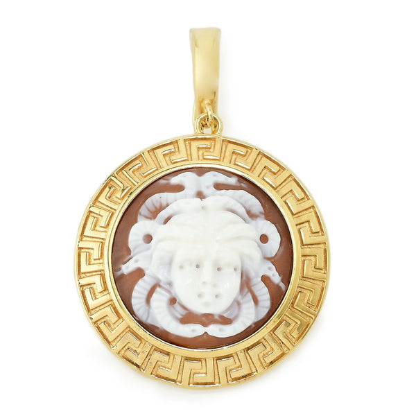 pin up girl Cameo Italiano "Acropolis" 22mm Medusa Shell Cameo Greek Key Halo Pendant