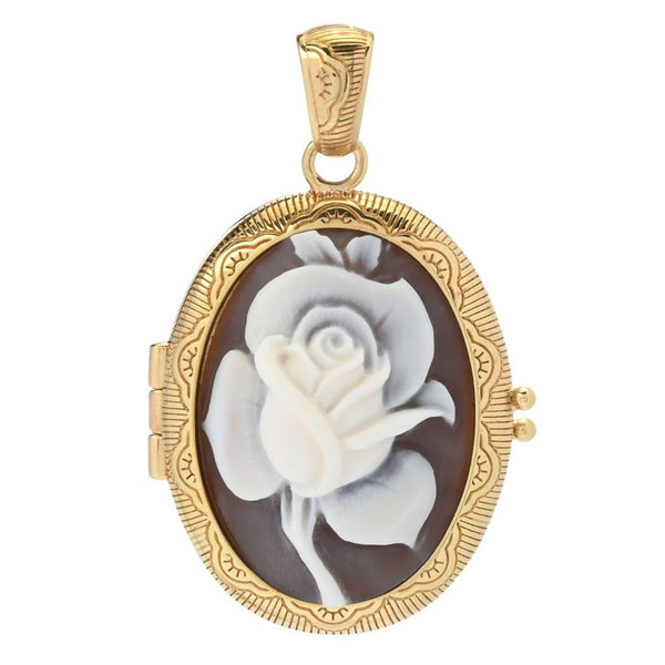 pin up girl Cameo Italiano "Carousel" Rose Shell Cameo Locket Enhancer Pendant