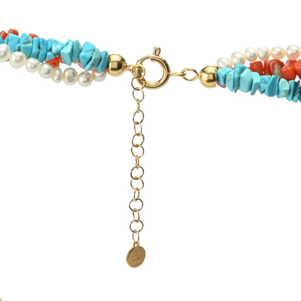 Pin Up Girl Cameo Italiano "Elements" Coral Cultured Pearl & Turquoise Torsade 22"+2" Necklace