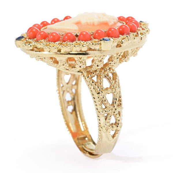 Pin Up Girl Cameo Italiano "Victoria" 16x12mm Shell Portrait Cameo & Choice Of Gem Ring