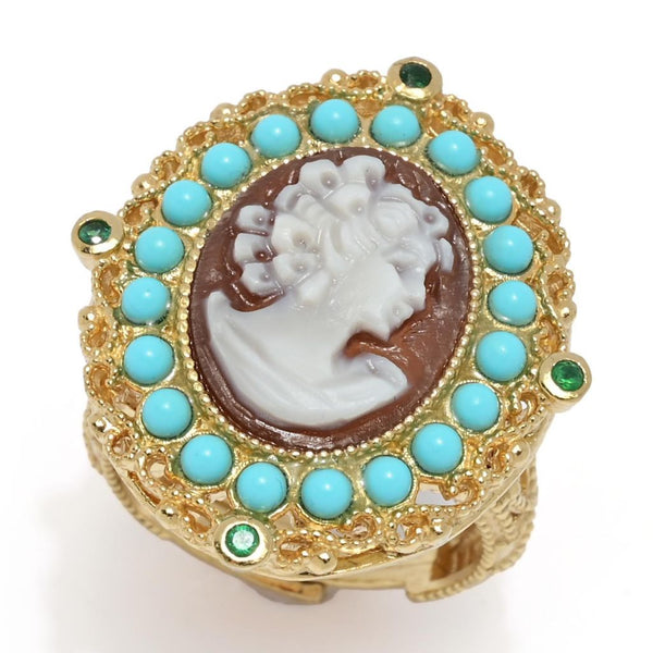 Pin Up Girl Cameo Italiano "Victoria" 16x12mm Shell Portrait Cameo & Choice Of Gem Ring