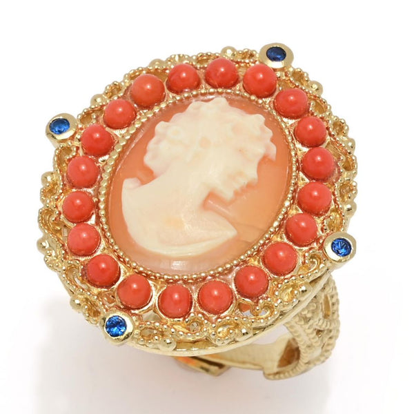 Pin Up Girl Cameo Italiano "Victoria" 16x12mm Shell Portrait Cameo & Choice Of Gem Ring