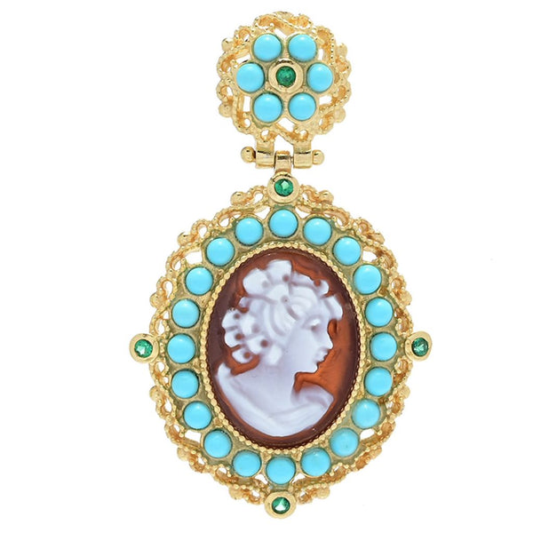 pin up girl Cameo Italiano "Victoria" 16x12mm Shell Portrait Cameo & Choice of Gemstone Pendant