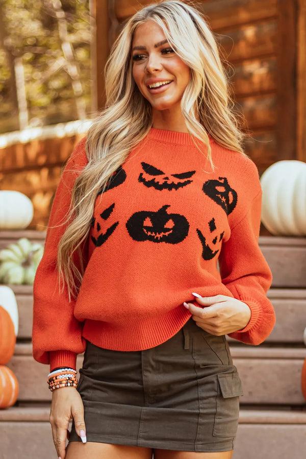 Pin Up Girl Carve It Up Pumpkin Pattern Sweater | Poundton