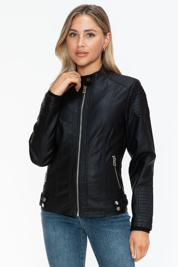 Pin Up Girl Cecilia Snobbish Faux Leather Biker Jacket With Side Zip Pockets | Poundton