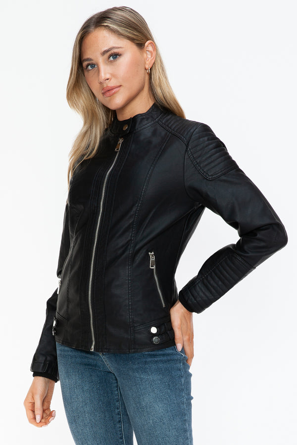 Pin Up Girl Cecilia Snobbish Faux Leather Biker Jacket With Side Zip Pockets | Poundton