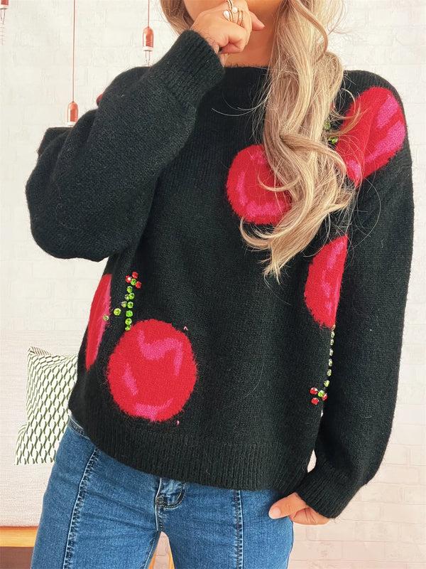 Pin Up Girl Cherry Bomb Crystal Appliqué Sweater | 3 Colors | Poundton