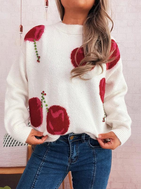 pin up girl Cherry Bomb Crystal Appliqué Sweater | 3 Colors | Poundton