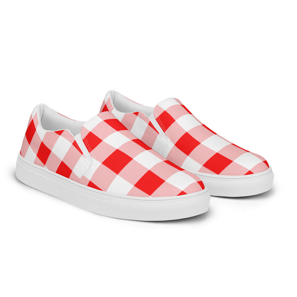 Pin Up Girl Cherry Red Vintage Gingham Women’s Canvas Slip-On Flat Deck Shoe | Dorothy Shoes
