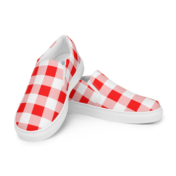 pin up girl Cherry Red Vintage Gingham Women’s Canvas Slip-On Flat Deck Shoe | Dorothy Shoes