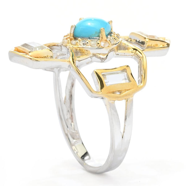 Pin Up Girl Claire Vessot Designs 5mm Sleeping Beauty Turquoise & Gem Geometric Ring
