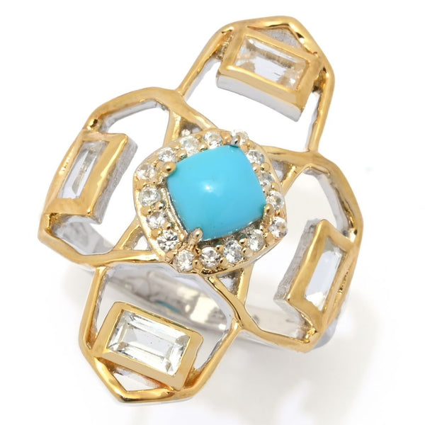 pin up girl Claire Vessot Designs 5mm Sleeping Beauty Turquoise & Gem Geometric Ring
