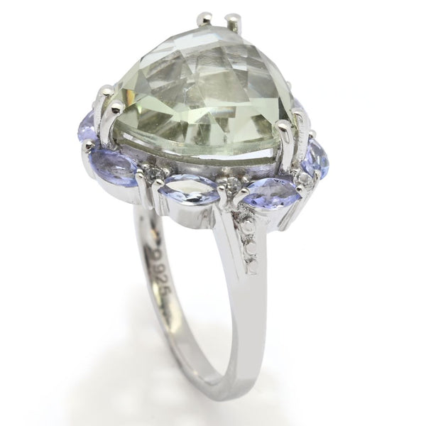 Pin Up Girl Claire Vessot Designs Choice Of 12mm Trillion Shape Gemstone & Halo Ring