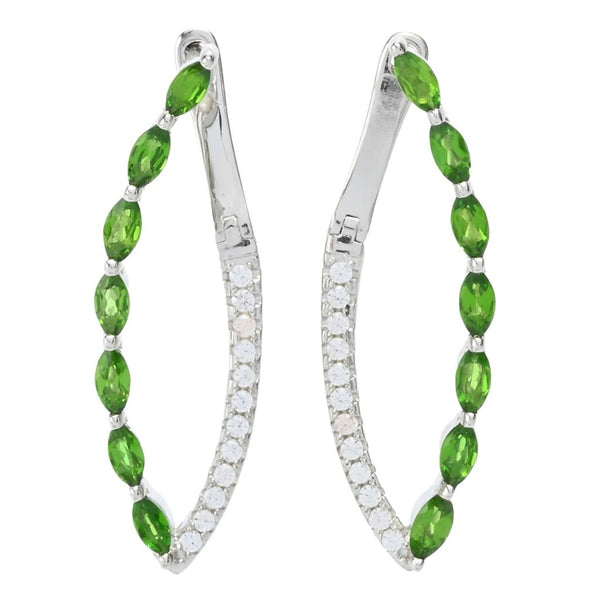 pin up girl Claire Vessot Designs Choice of Exotic Gem Marquise Shape Hoop Earrings
