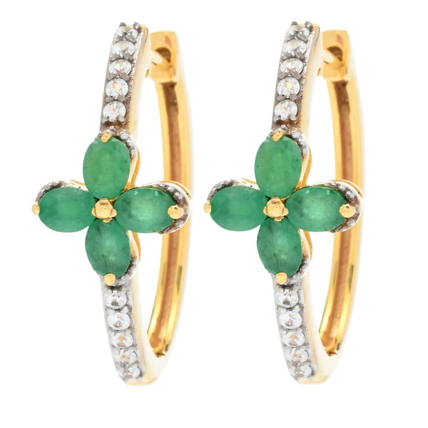pin up girl Cocci Collection 1.74ctw Sakota Emerald & Zircon Flower Cluster Hoop Earrings