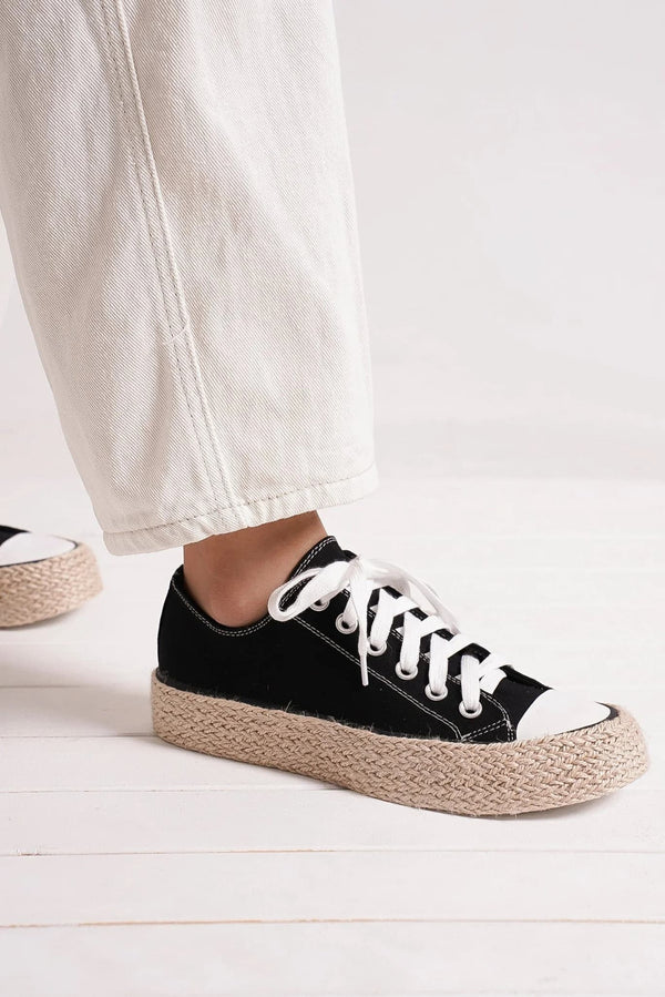 Pin Up Girl Corsica Lace Up Woven Espadrille Sole Sneakers | Poundton