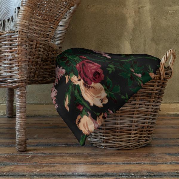 Pin Up Girl Cosette Dark Bella Roses Soft Fleece Throw Blanket | Pinup Couture Relaxed