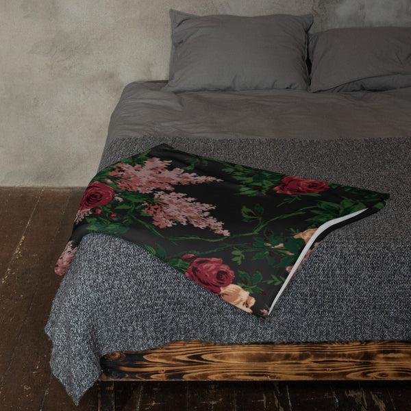 pin up girl Cosette Dark Bella Roses Soft Fleece Throw Blanket | Pinup Couture Relaxed