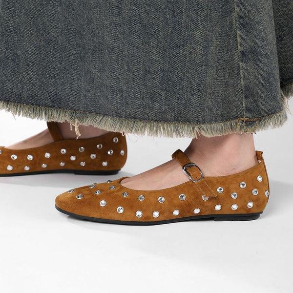 Pin Up Girl Crystal Studded Mary Janes Flats | 2 Colors | Poundton