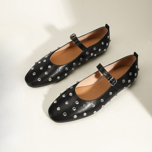 pin up girl Crystal Studded Mary Janes Flats | 2 Colors | Poundton