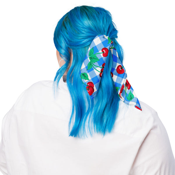 pin up girl Cyndi Blue Gingham Cherry Girl All Bandana | Pinup Couture Relaxed