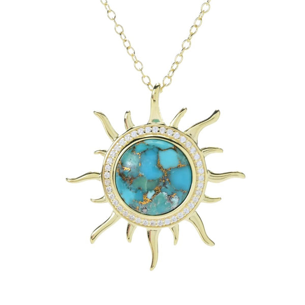 pin up girl Elemental Gems 12mm Blue Copper Turquoise & Zircon Sun Pendant
