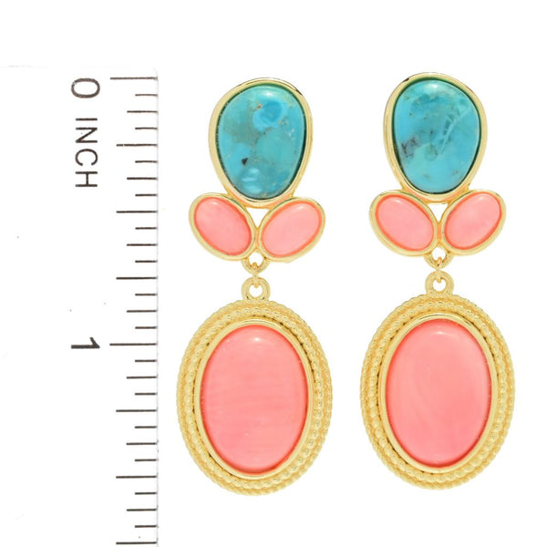 Pin Up Girl Elemental Gems 14x10mm Salmon Coral & Blue Mohave Turquoise Drop Earrings
